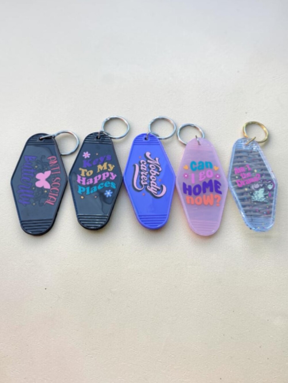 Retro Motel Keychains Cute & Funny Phrases Set New Pack Of 5